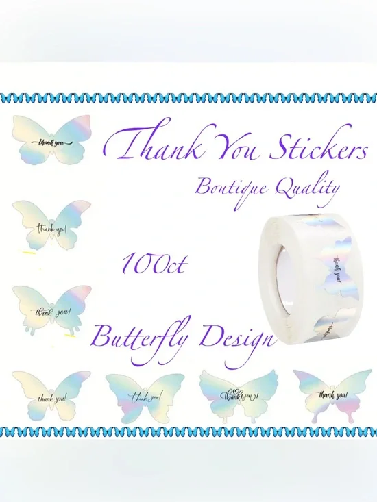 Thank You Sticker Boutique Quality ~🆕~ 100~ Butterfly Designs ~ Self adhesive