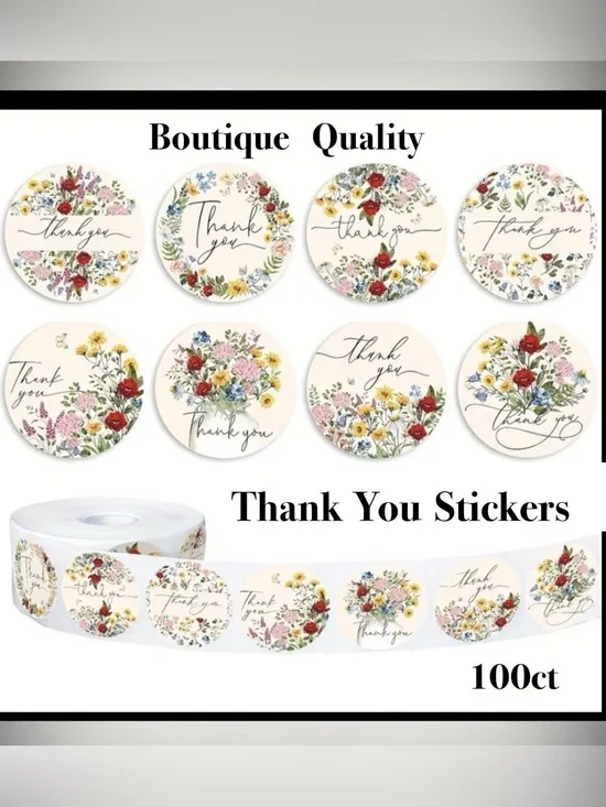 Thank You Sticker Boutique Quality ~🆕~ 100~ Floral Designs ~ Self adhesive
