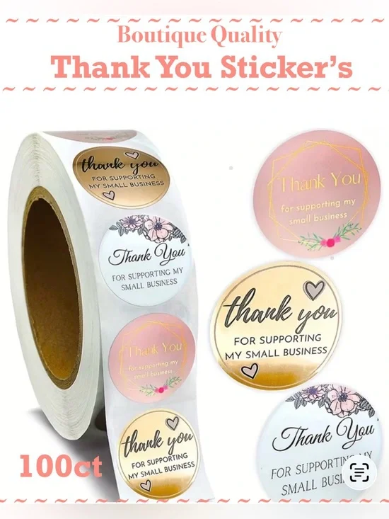 Thank You Sticker Boutique Quality ~🆕~ 100~ in Pink, Gold, White~Self adhesive