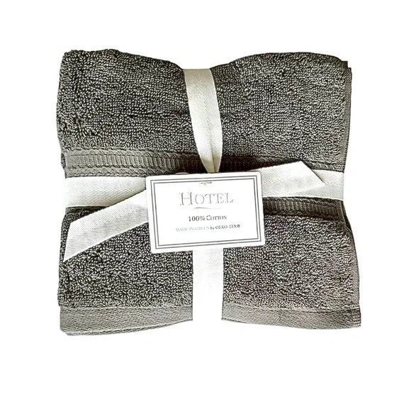 Hotel Cotton Hand Towels Set of 2 Charcoal Gray NEW WITH TAGS
