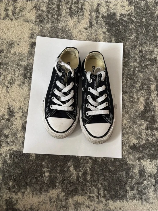 Converse Kids Black Low Top Canvas Sneakers with White Accents