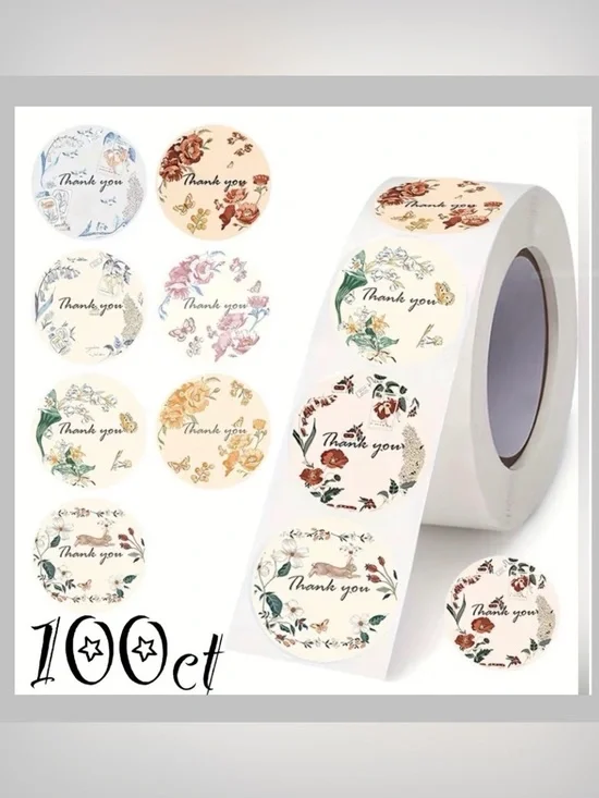 Thank You Design Stickers 100ct~ 1” (Boutique) ~NEW~ 2 For $12