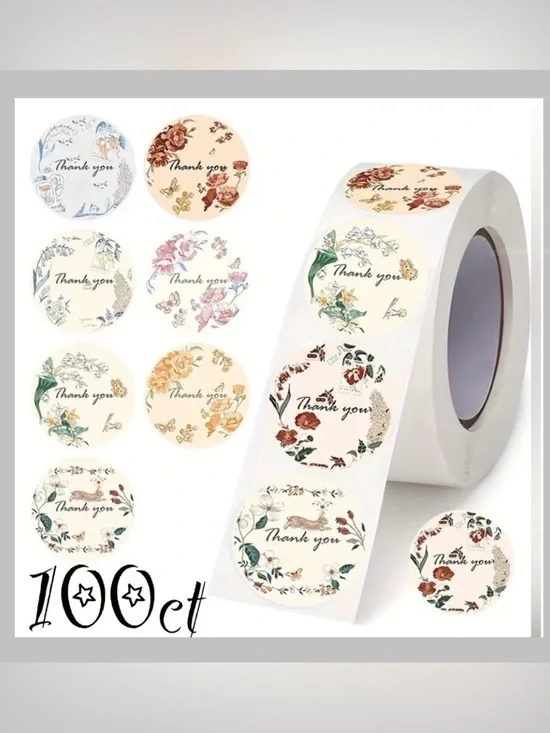 Thank You Design Stickers 100ct~ 1” (Boutique) ~NEW~ 2 For $12
