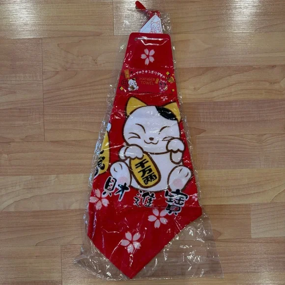 NWT Lunar New Year Red Hand Towel with Lucky Cat Design