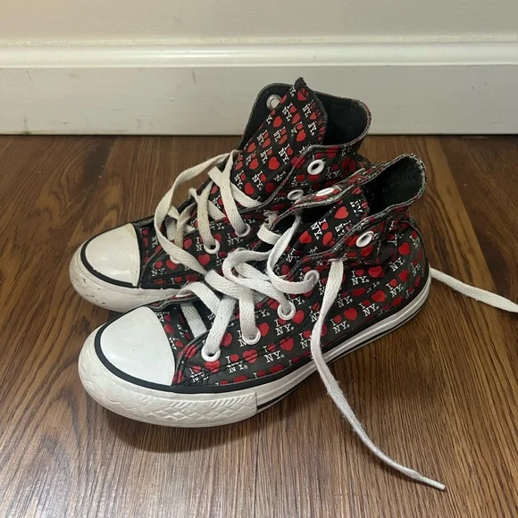 FLAWED Converse Black I Love NY High Top Sneakers Size 13 US Children’s