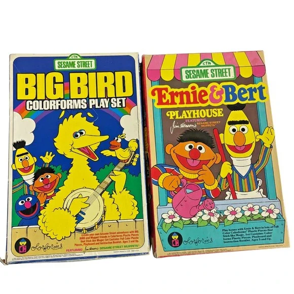 Vintage 1986 Sesame Street Colorforms Big Bird Ernie Bert Playset Toy‎ Lot