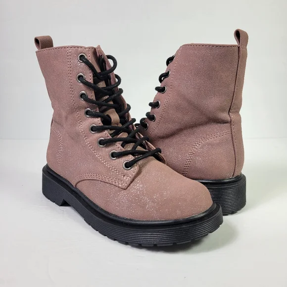 Steve Madden Girls Mauve Pink Shimmer Side Zip Up Boots Sz 12M