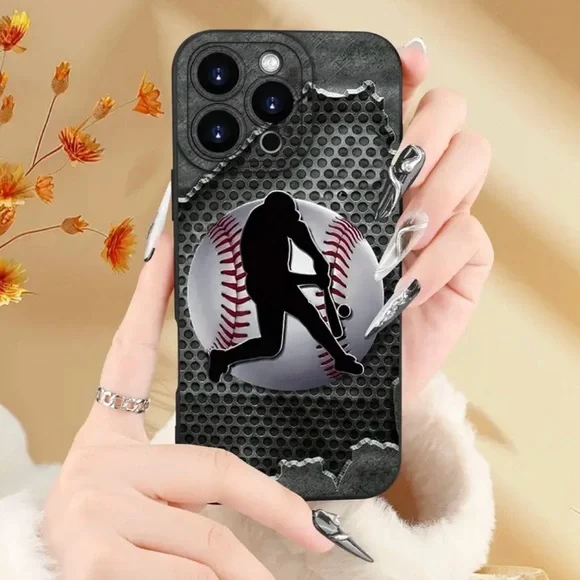 Apple iPhone Phone Case Baseball Player Metal Black TPU Baseball
