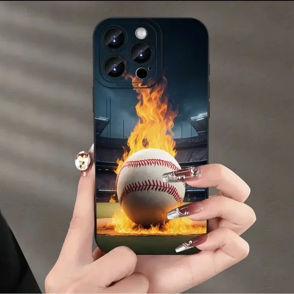 Apple iPhone Phone Case Baseball Print Black Fire TPU