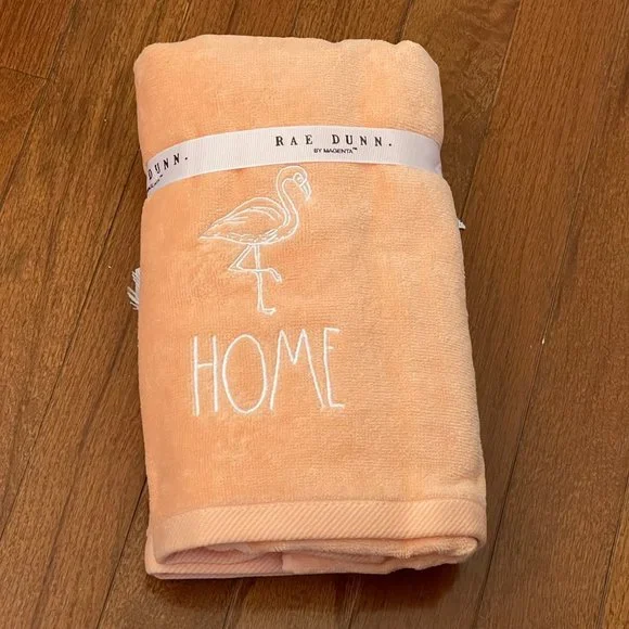 New Rae Dunn by Magenta Peach Home Flamingo Hand Towel Set P5