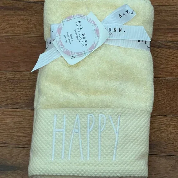 New Rae Dunn by Magenta Light Yellow Happy Spring Hand Towel Set P5