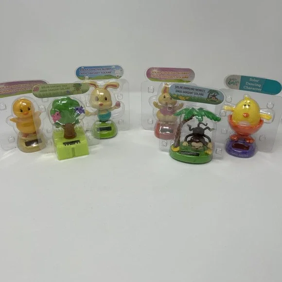 6 NEW Solar Dancing Figurines Spring Summer Themed Bunny, Chicks, Monkey Birds