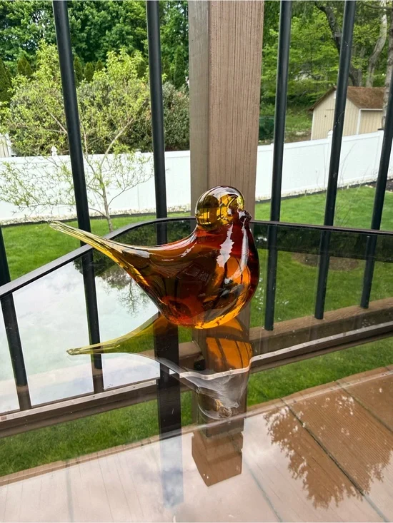 Amber Glass Bird Figurine - Decorative Pet Bird Accent