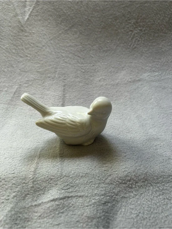 Glossy White Ceramic Bird Pet Toy - Decorative Bird Accent