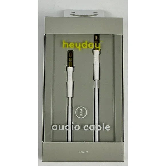 Heyday Audio Cable 3ft 3.5mm AUX Plug‎ White 2 Pack New