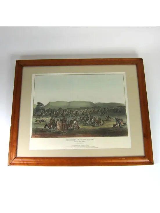 McKenney & Hall Hand Colored Print Encampment Of Piekann Indians Antique Framed
