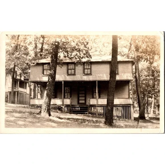 Vintage‎ Sepia Photo Postcard of Early 20th Century Two-Story Cabin