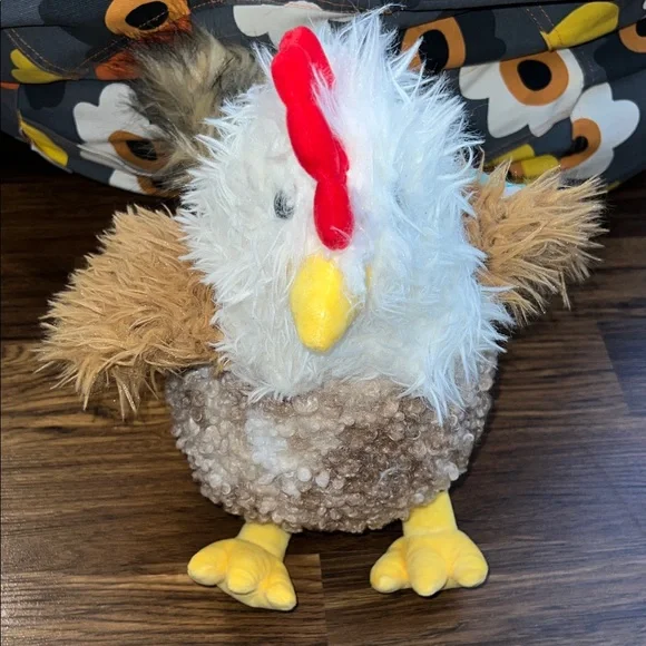 Plush Chicken Bird Toy - White, Brown, Yellow