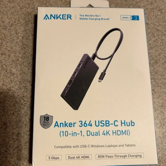 NIB! Anker 364 USB-C Hub - 10-in-1, Dual 4K HDMI