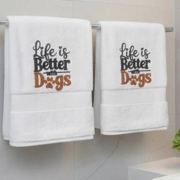 Love is better with Dogs Embroidered 2 hand towel White Dog Lovers