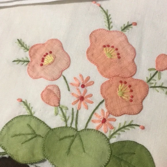 PEACH embroidered flowers tea towel. You this that particular one.