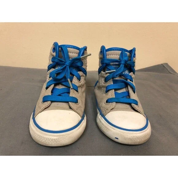 Converse All Star hi top Kids sneakers lace up shoes -gray/royal blue Size US 8