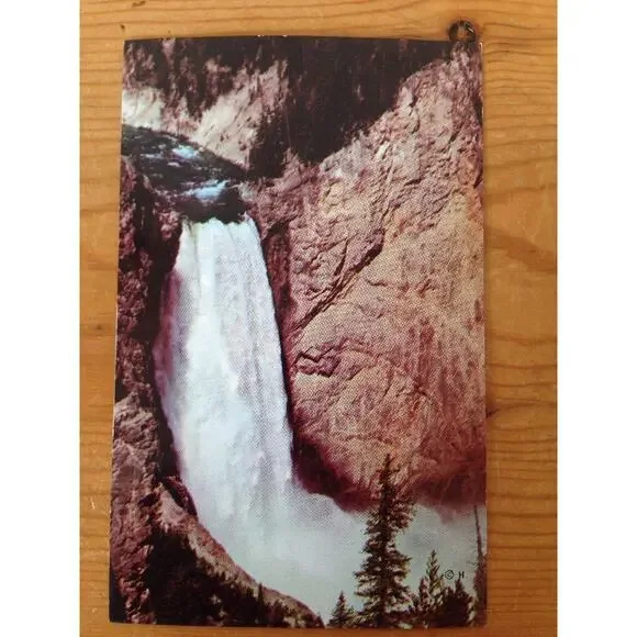 1955 Vintage Yellowstone Lower Waterfall Haynes Curteich Color Unposted Postcard