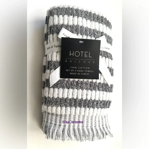 🎁2PC Hotel Balfour Grey and Off White Hand Towel Set - Cotton