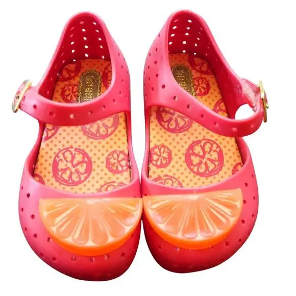 Mini Melissa Furadinha Pop Fruit Mary Janes Shoes Toddler Girls 6 Pink Orange