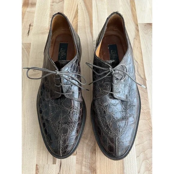 Zelli Men's Lace Up Split Toe Dress Shoes Brown Crocodile Size 9.5M EUC