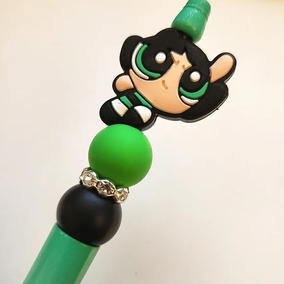 Handmade Glitter Gradient Powerpuff Girls Buttercup Silicone Focal Bead Pen