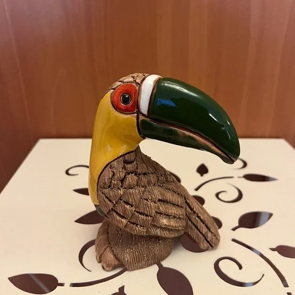 Handcrafted Tropical Toucan Bird Figurine - Yellow & Green