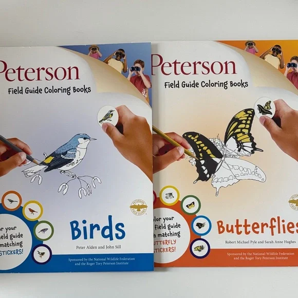 2 NEW Peterson Field Guide Coloring Books - Birds & Butterflies with stickers🦋