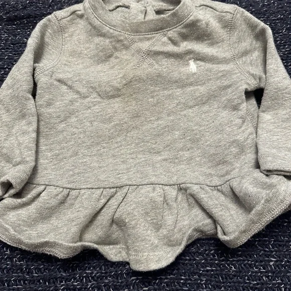 Ralph Lauren Baby Girl Peplum Pullover Top Gray 6M Embroidered Logo *