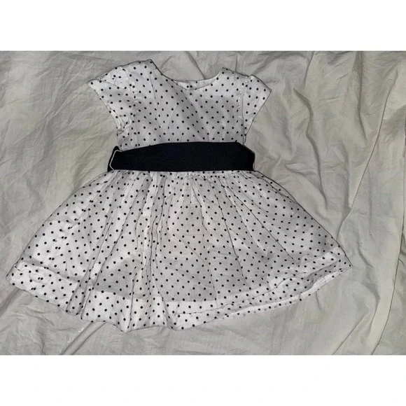 Ralph Lauren‎ white with navy polka dots ribbon belt baby dress 3M