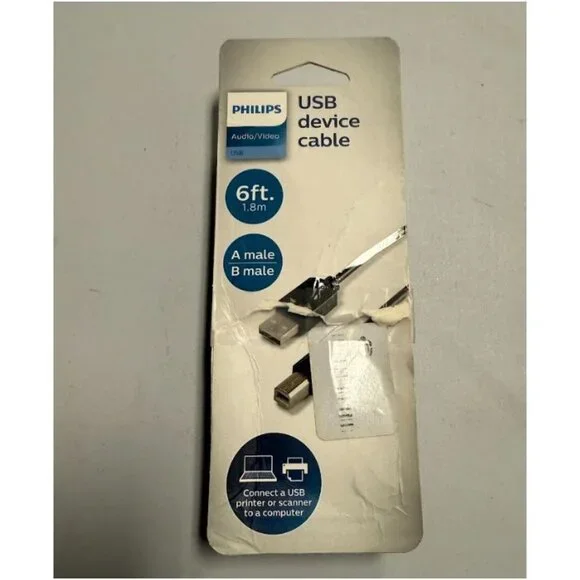 Philips 6 ft USB 2.0 A‑to‑B Device Cable 480 Mbps Printer/Scanner Cord Black