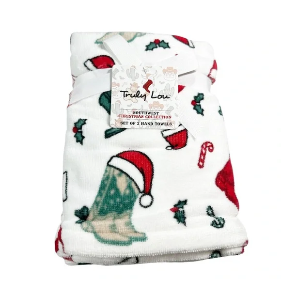 NEW Truly Lou COWBOY CHRISTMAS Southwest Collection Hand Towels Set/2