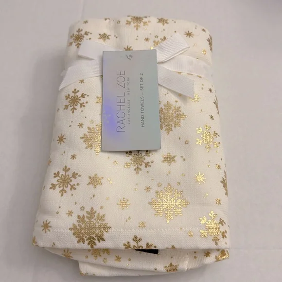 2pc RACHEL ZOE Holiday Hand Towel Set - 100% Cotton - Cream/Gold