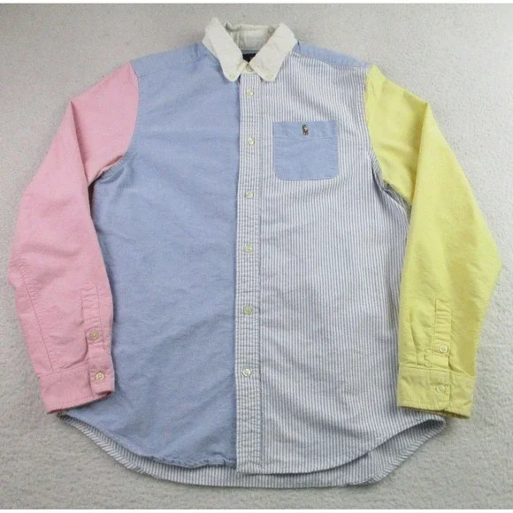 Ralph Lauren Shirt Youth XL Patchwork Striped Button Down Oxford Multicolor‎