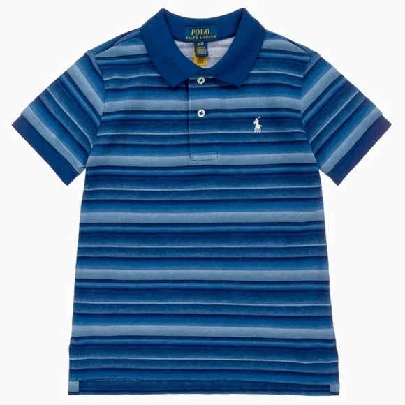 Ralph Lauren POLO Blue Striped Cotton Mesh Polo Short Sleeve, Youth Size 7 EUC
