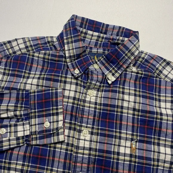 Ralph Lauren Boys M 10-12 Blue‎ Plaid Long Sleeve Button Down Shirt