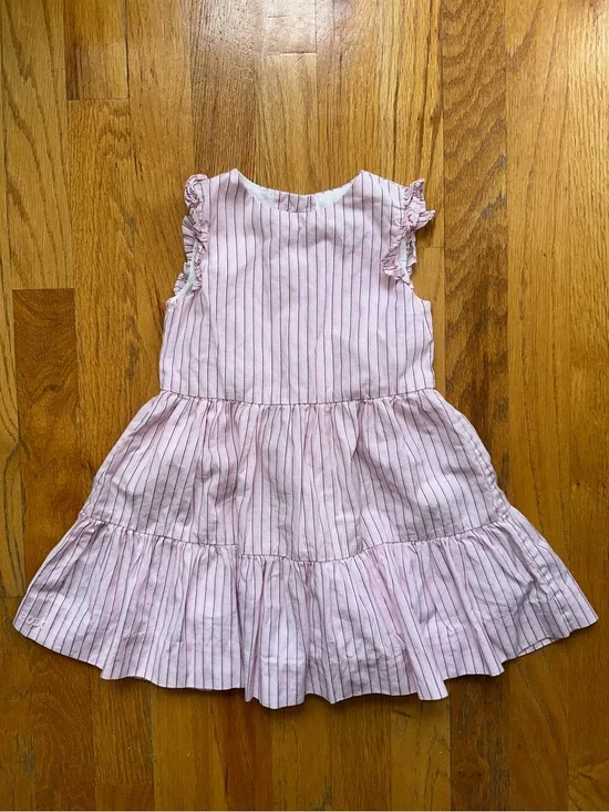 Ralph Lauren Babygirl Pink and White Striped Ruffle Sleeve Dress