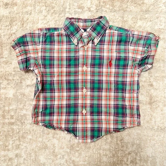 Ralph Lauren Kids Multicolor Plaid Button-Down Shirt 100% Cotton size 9M