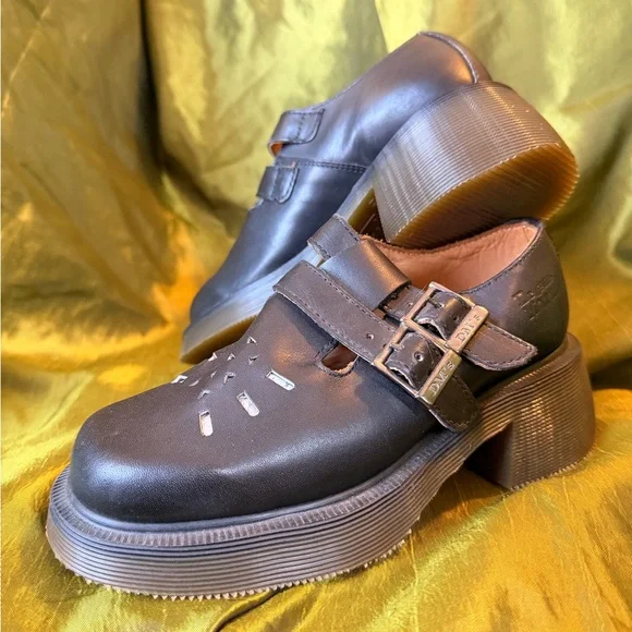 VINTAGE Dr. Martens Envoy Chunky Heel Mary Janes MIE Black Leather UK13