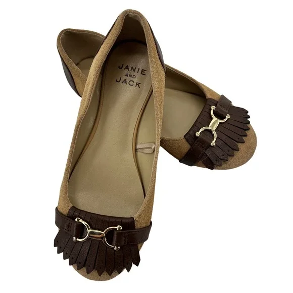 Janie and Jack Girls Tan Suede Kiltie Horsebit Ballet Flats Brown Size 13