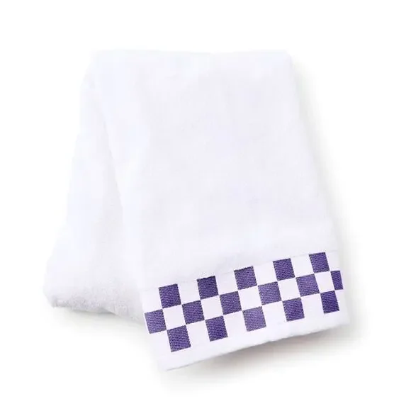NEW Mackenzie-Childs Cotton Bath Towel with Violet Check Border