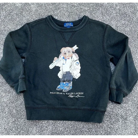 Polo Bear By‎ Ralph Lauren Kids Black Sweatshirt Size 5 Skiing Graphic