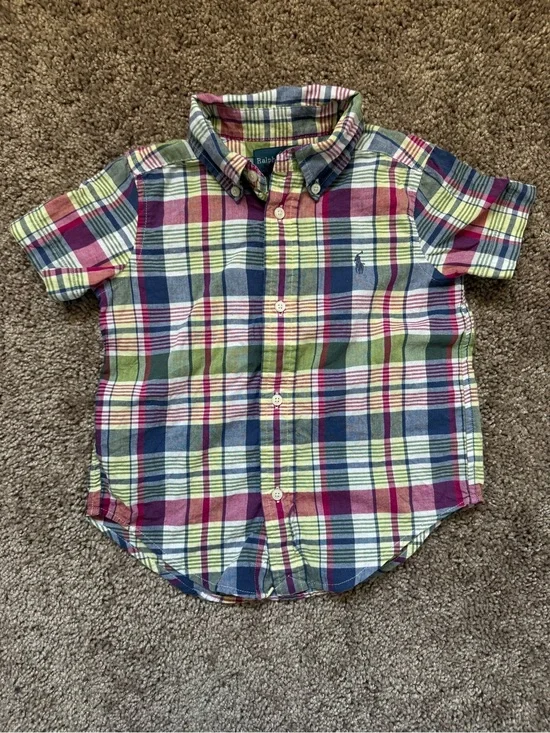 Ralph Lauren Preowned Short-Sleeve Plaid Button-Down Shirt. 2T