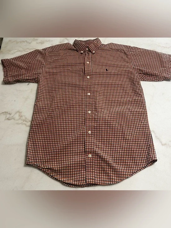Ralph Lauren Orange Black Plaid Short Sleeve Button Down Boys Size L