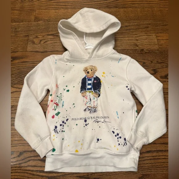 Polo Bear by Ralph Lauren Paint-Splatter Hoodie — Kids Size 7